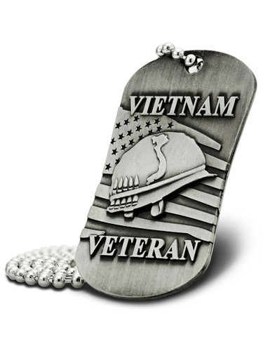 Shields of Strength Vietnam Veteran Antique Finish Dog Tag Necklace-Philippians 3:13-14-Front View