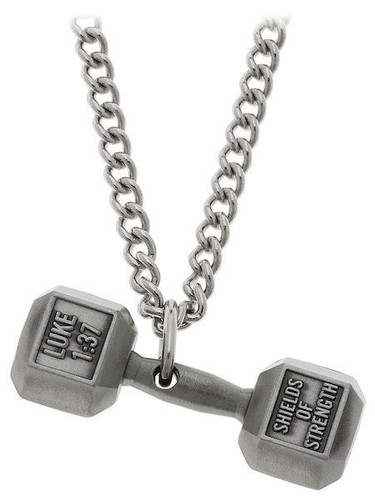 Men's Dumbbell Necklace Luke 1:37 Antique Finish- Front View