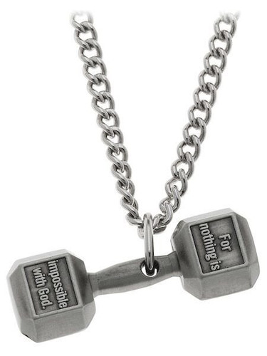 Shields Of Strength Men's Antique Finish Dumbbell Necklace-Luke 1:37- Back View