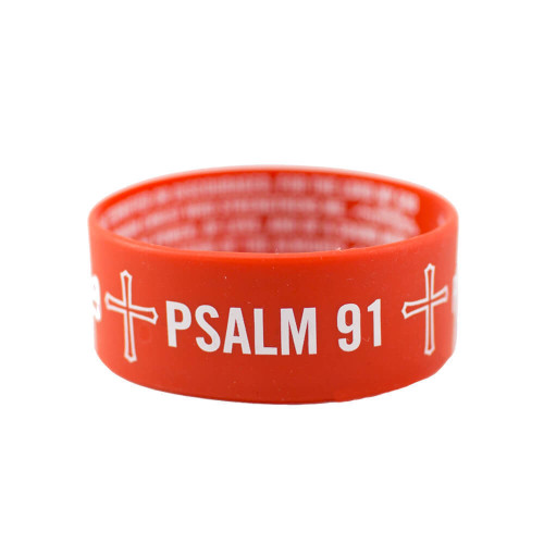 Shields Of Strength Red Silicone Bracelet-Joshua 1:9, Psalm 91:1-2, Phil 4:13 & II Timothy 1:7 - Front View Shields Of Strength Red Silicone Bracelet-Joshua 1:9, Psalm 91:1-2, Phil 4:13 & II Timothy 1:7 - Front View