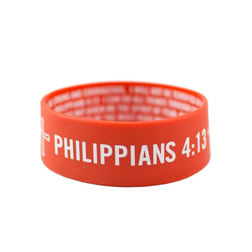 Shields Of Strength Red Silicone Bracelet-Joshua 1:9, Psalm 91:1-2, Phil 4:13 & II Timothy 1:7 - Front View Shields Of Strength Red Silicone Bracelet-Joshua 1:9, Psalm 91:1-2, Phil 4:13 & II Timothy 1:7 - Front View