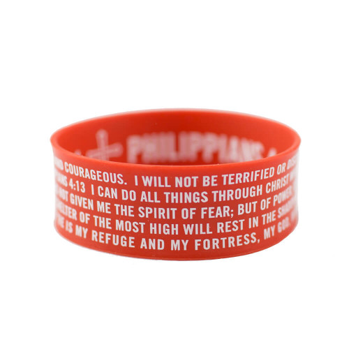 Shields Of Strength Red Silicone Bracelet-Joshua 1:9, Psalm 91:1-2, Phil 4:13 & II Timothy 1:7 - Inside View Shields Of Strength Red Silicone Bracelet-Joshua 1:9, Psalm 91:1-2, Phil 4:13 & II Timothy 1:7 - Inside View