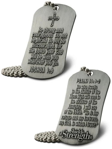 Psalm 91:1-2/Joshua 1:9-Antique Finish Dog Tag Necklace