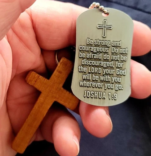 Psalm 91:1-2/Joshua 1:9-Antique Finish Dog Tag Necklace