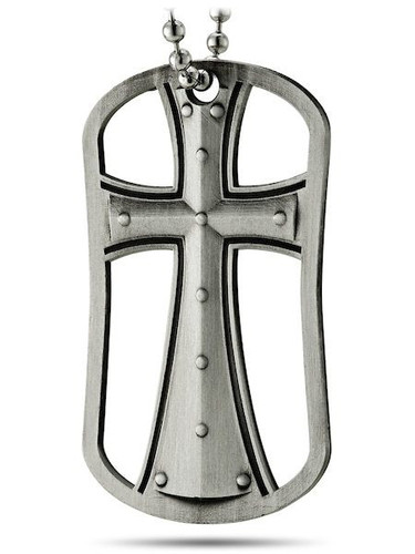 Genesis 26:24 Cut Out Cross Dog Tag Necklace Antique Finish Shields of Strength - Front View