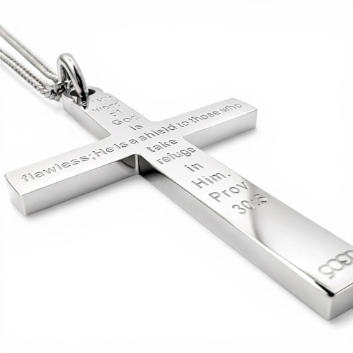 Men's Flag Cross Necklace Proverbs 30:5 by Shields of Strength
