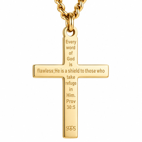 Men's Flag Cross Necklace Proverbs 30:5 by Shields of Strength