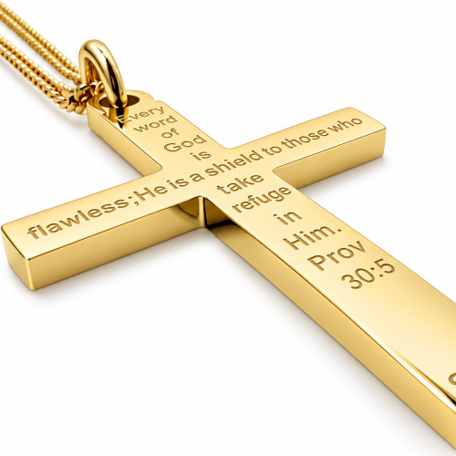 Men's Flag Cross Necklace Proverbs 30:5 by Shields of Strength