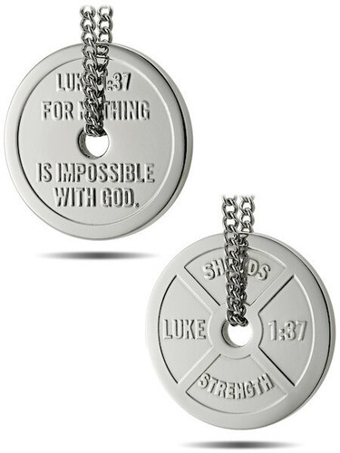 Women's Stainless Steel Weight Plate Necklace-Luke 1:37-Front and Back View