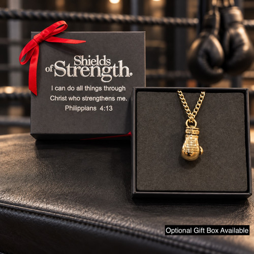 Men's Boxing Glove Pendant Necklace Inscribed withPhil 4:13