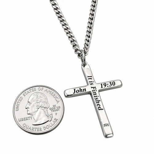 Men's 'It Is Finished' Cross Necklace Inscribed with John 19:30