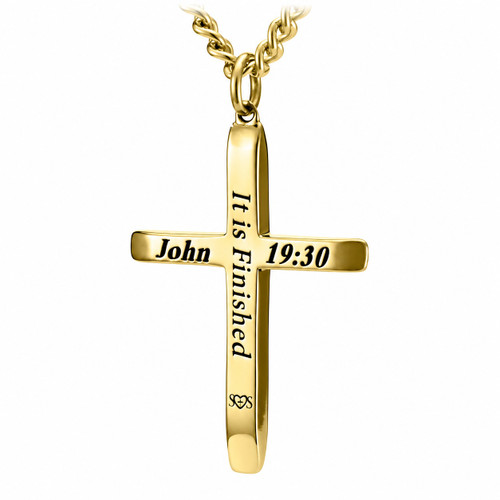 Men's 'It Is Finished' Cross Necklace Inscribed with John 19:30