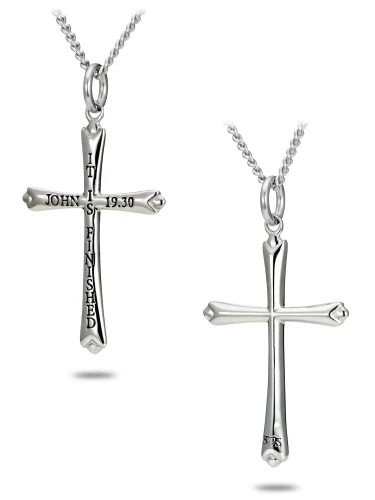 Women's Thin Cross Necklace inscribed with John 19:30