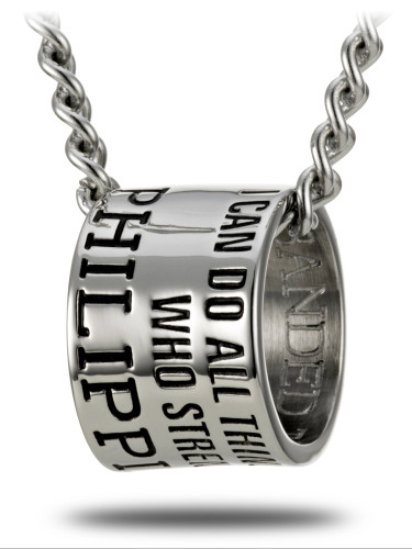 Shields of Strength Men's Stainless Steel Duck Band Necklace Inscribed with Philippians 4:13 Bible Verse for Hunters - Christian Gift