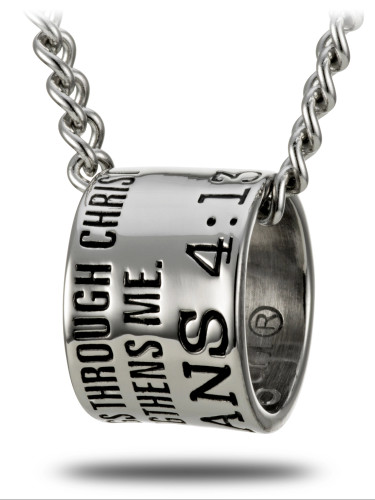 Shields of Strength Men's Stainless Steel Duck Band Necklace Inscribed with Philippians 4:13 Bible Verse for Hunters - Christian Gift