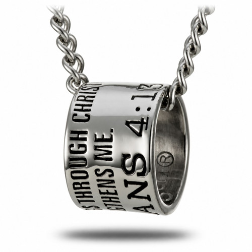 Shields of Strength Men's Stainless Steel Duck Band Necklace Inscribed with Philippians 4:13 Bible Verse for Hunters - Christian Gift
