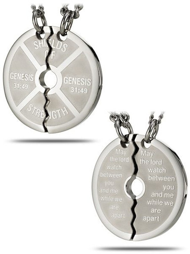 Shields of Strength Large SS Split Weight Plate Necklace Genesis 31:49 Front and Back View