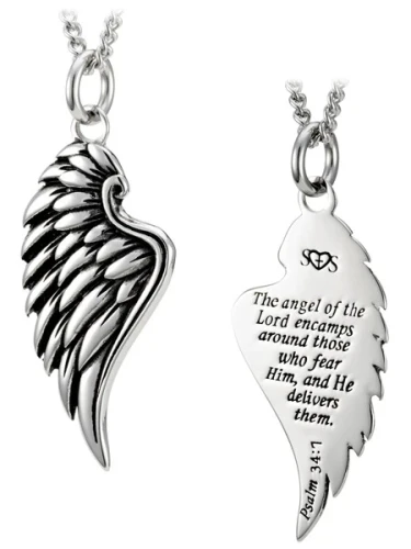 Women's Angel Wing Necklace-Psalm 34:7