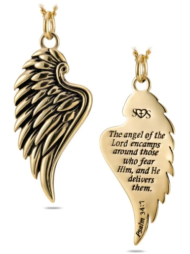Women's Angel Wing Necklace-Psalm 34:7