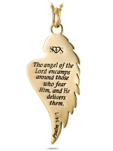 Women's Angel Wing Necklace-Psalm 34:7