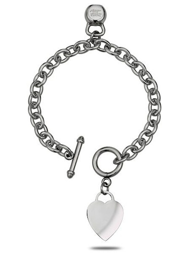 Shields of Strength Stainless Steel Mini Heart Bracelet with Mini Kettle Bell-Psalm 28:7 Front View