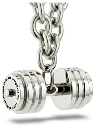 Men's Stainless Steel Stack Plate Dumbbell on Linked Chain Necklace-Phil 4:13