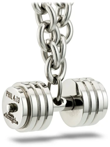 Men's Stainless Steel Stack Plate Dumbbell on Linked Chain Necklace-Phil 4:13