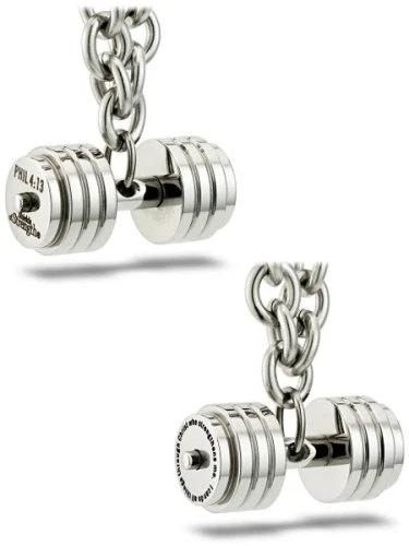 Men's Stainless Steel Stack Plate Dumbbell on Linked Chain Necklace-Phil 4:13