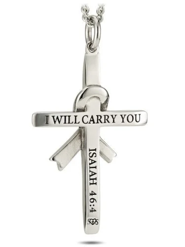 Women's Stainless Cross with Crystal Ribbon Necklace-Isaiah 46:4