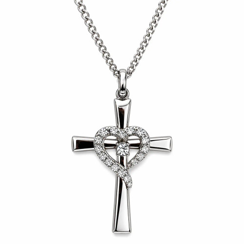 Women's Stainless Cross with Crystal Heart-Isaiah 46:4