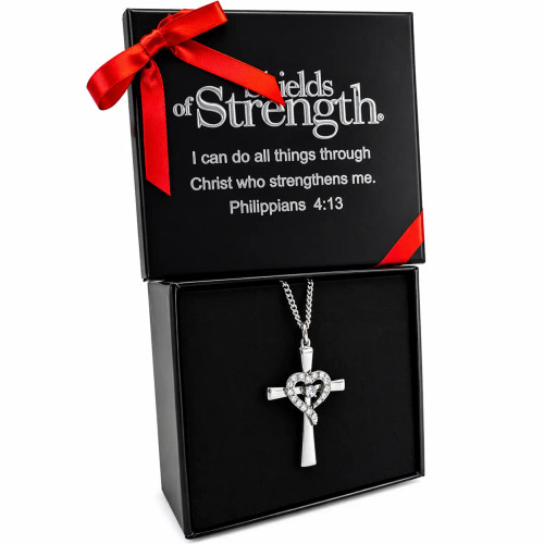 Women's Stainless Cross with Crystal Heart-Isaiah 46:4