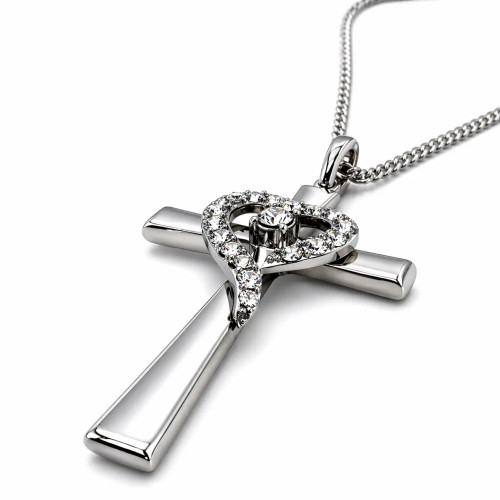 Women's Stainless Cross with Crystal Heart-Isaiah 46:4