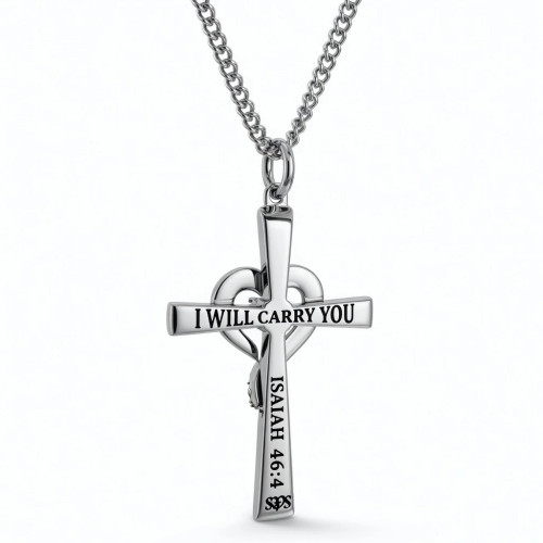 Women's Stainless Cross with Crystal Heart-Isaiah 46:4