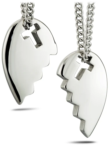 Friends Stainless Split Heart With Cut Out Necklace