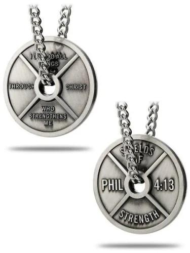 Men's Antique Finish Weight Plate Necklace - Phil 4:13