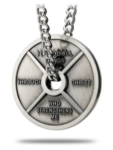 Men's Antique Finish Weight Plate Necklace - Phil 4:13