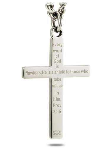 Men's Thin Blue Line Flag Cross Necklace - Proverbs 30:5