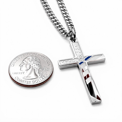 Men's Thin Blue Line Flag Cross Necklace - Proverbs 30:5