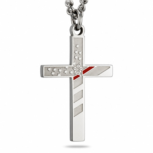 Firefighter Flag Cross Thin Red Line Necklace Isaiah 6:8