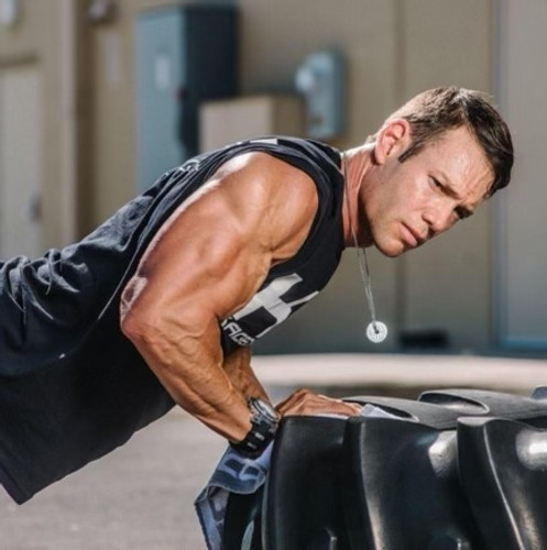 Shields of Strength Men's Stainless Steel High Relief Weight Plate Necklace-Phil 4:13  Lifestyle View