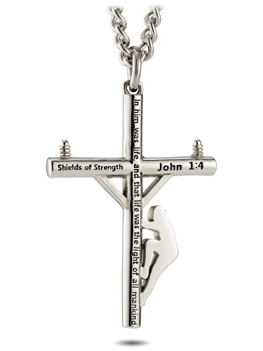 Shields of Strength Men's John 1:4 Lineman Cross Necklace