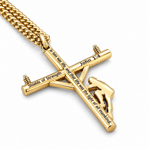 Shields of Strength Men's John 1:4 Lineman Cross Necklace