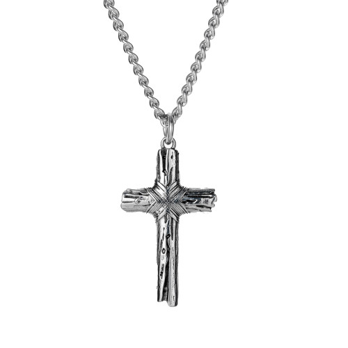 Men's Stainless Steel Woodgrain Cross Pendant Necklace -1 John 2:25