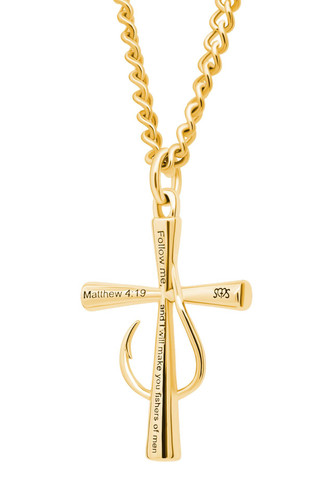Men's Fish Hook Cross Pendant-Matthew 4:19