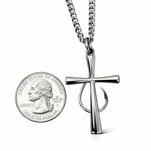 Men's Fish Hook Cross Pendant-Matthew 4:19