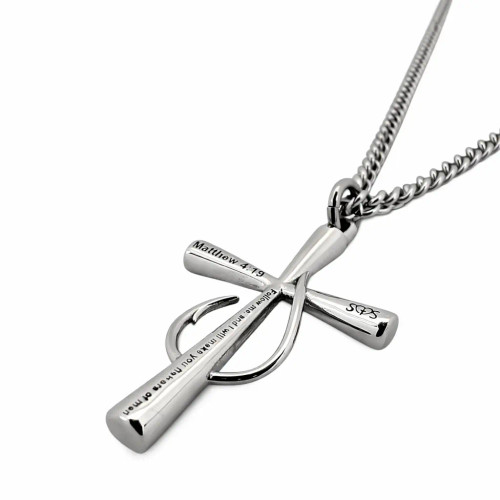 Men's Fish Hook Cross Pendant-Matthew 4:19