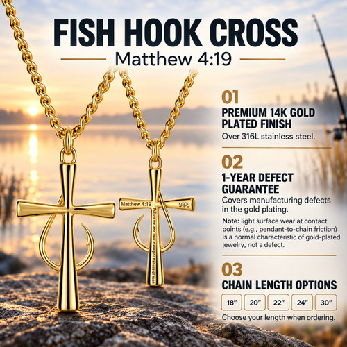 Men's Fish Hook Cross Pendant-Matthew 4:19