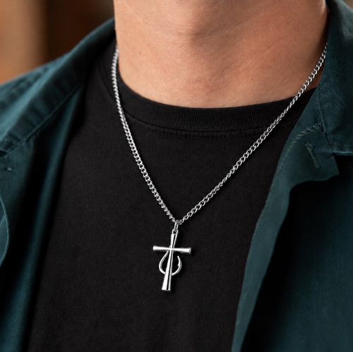Men's Fish Hook Cross Pendant-Matthew 4:19