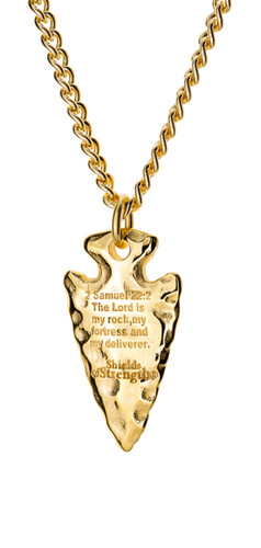 Shields of Strength Men's Gold Plated Stainless Steel Rugged Arrowhead Necklace-2 Samuel 22:2
