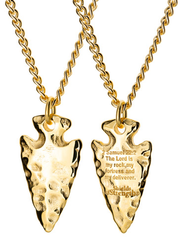 Shields of Strength Men's Gold Plated Stainless Steel Rugged Arrowhead Necklace-2 Samuel 22:2